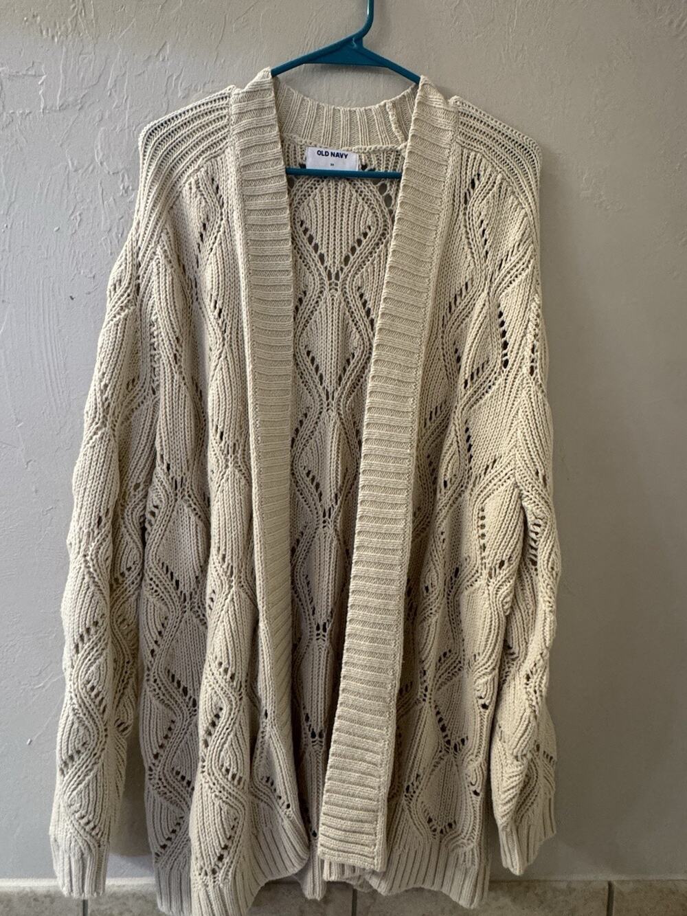 Old Navy Cream Ivory Pointelle-Knit Open Front Cardigan Sweater Plus Size 2X